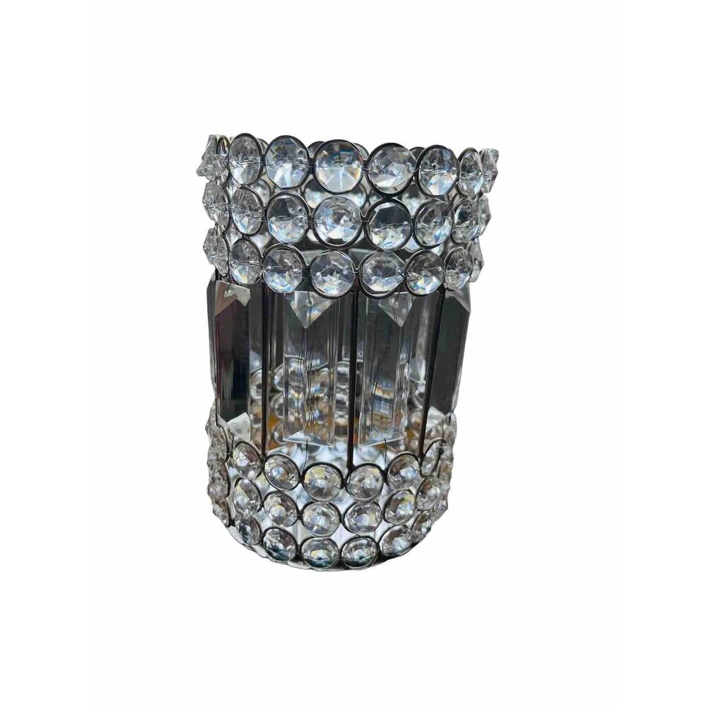 American Style Clear Silver Glass Crystal Votive Holder Decorative Candle 7" New